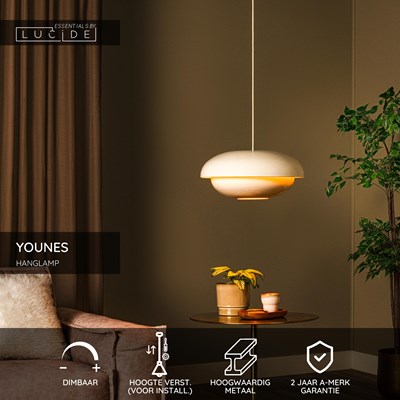 Lucide YOUNES - Hanglamp - Ø 40 cm - 1xE27 - Beige | Essential
